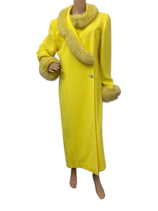 Lilly & Taylor Jackets & Blazers - Lilly &Taylor Yellow Faux Fur Trim Pullover Coat, 14